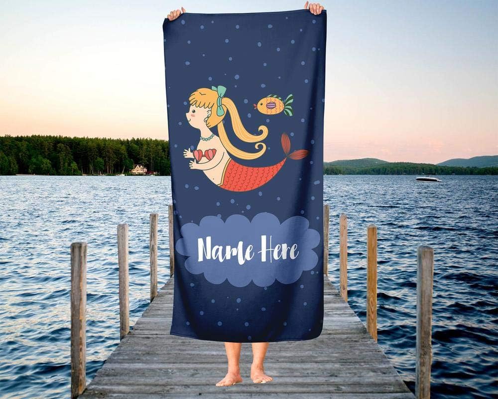 Extra Large Mermaid Towel with Custom Name for Kids and Adults