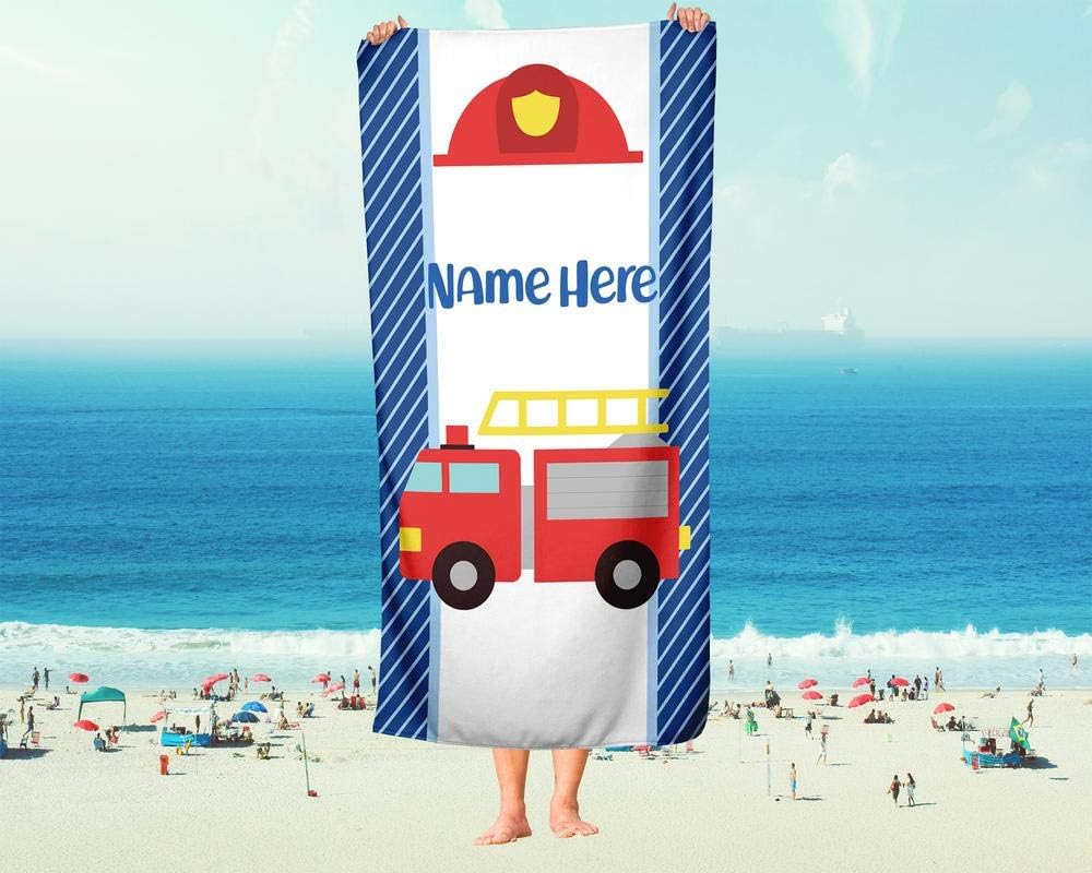 Personalized Corner Kids Beach Towel Police Firetruck Dumptruck Construction