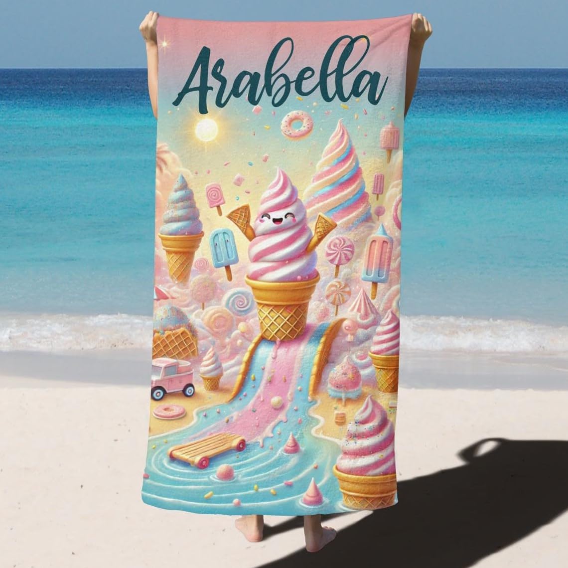 Custom Kids Beach Towel with Name Monogram