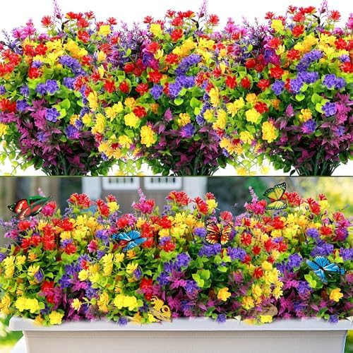 12 Bundles Artificial Flowers for Outdoor Decor