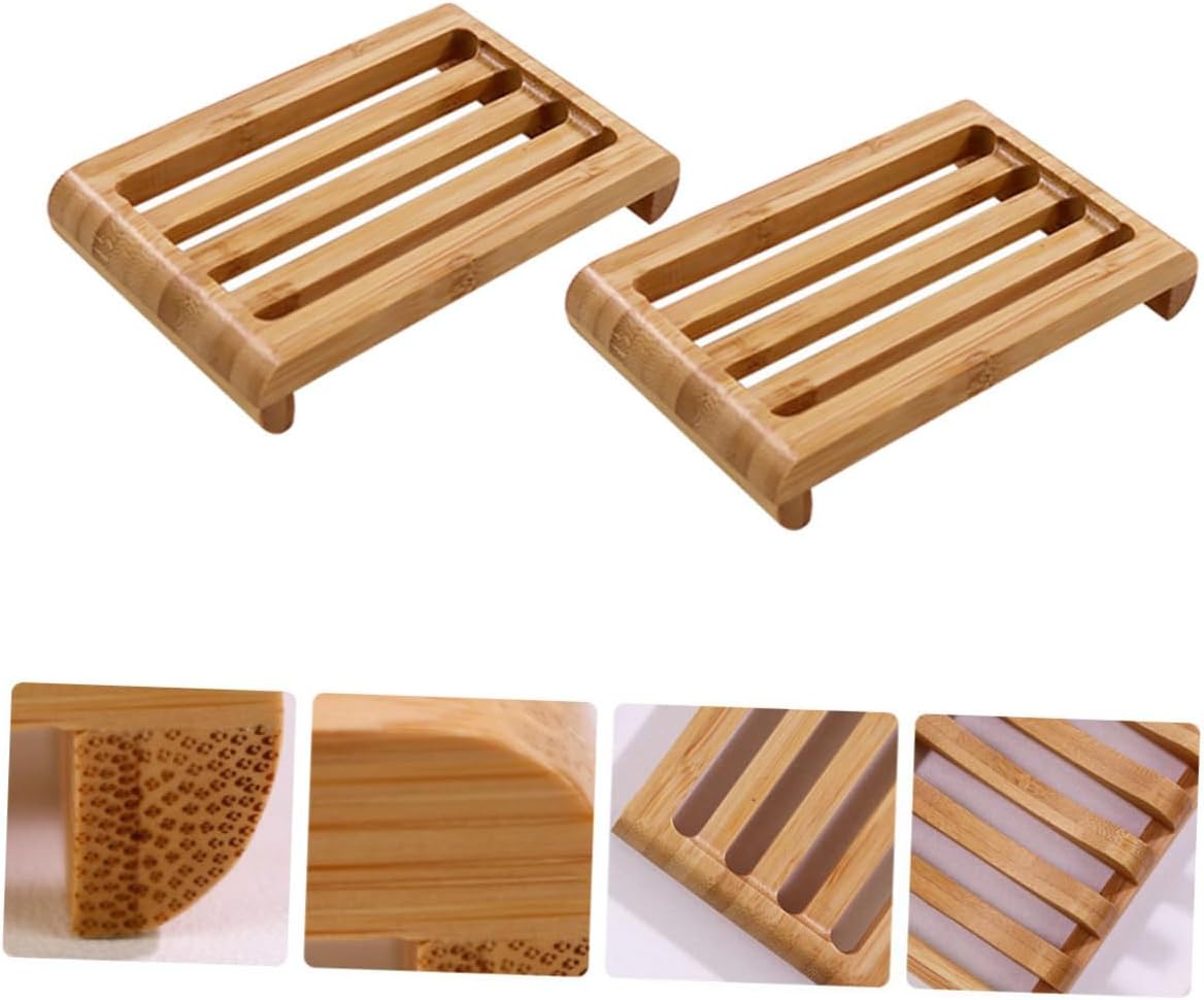 BUGUUYO 2pcs Bamboo Soap Dish Draining Holder
