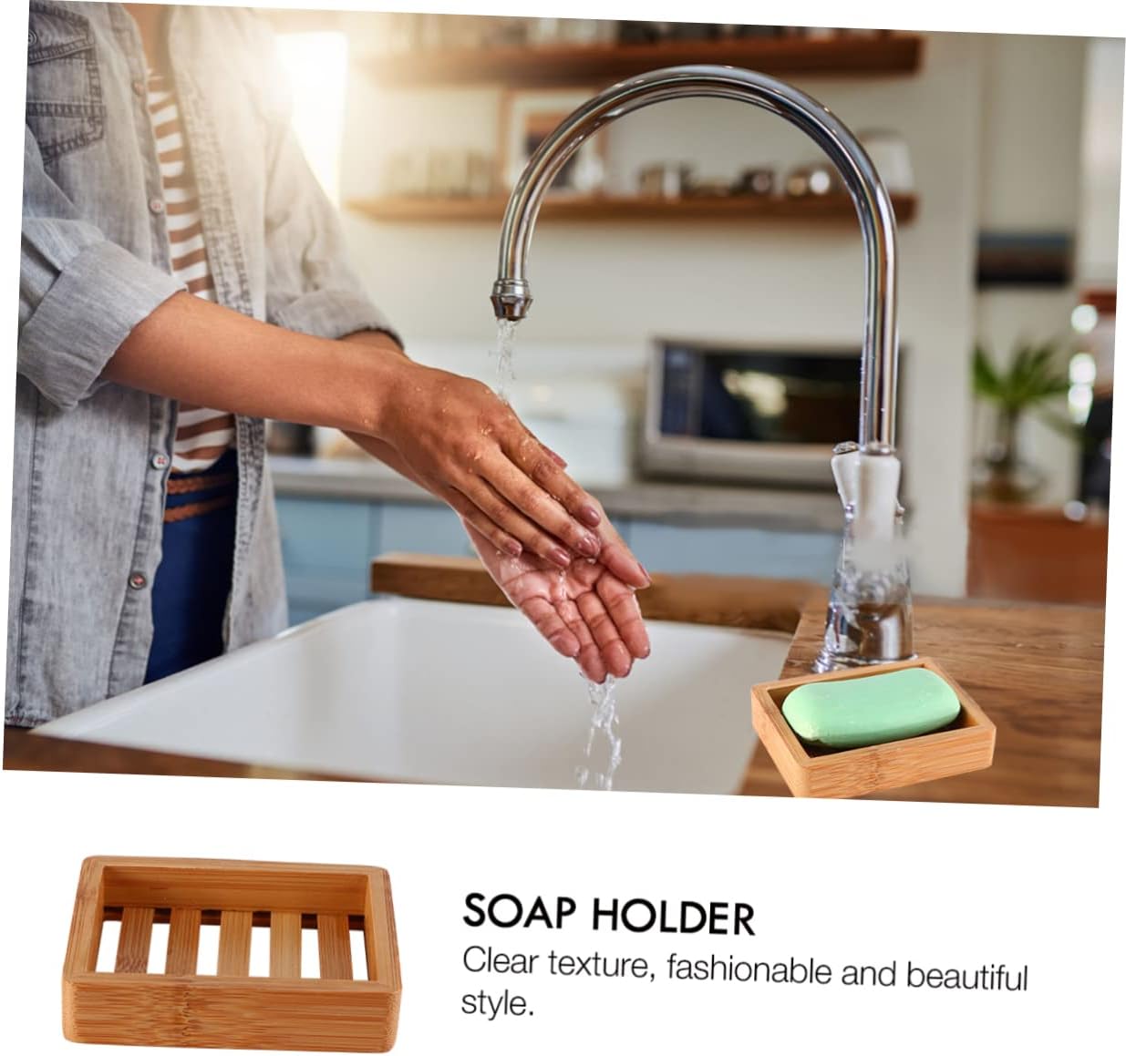 BRIGHTFUFU Bamboo Soap Holder with Self-Draining Design