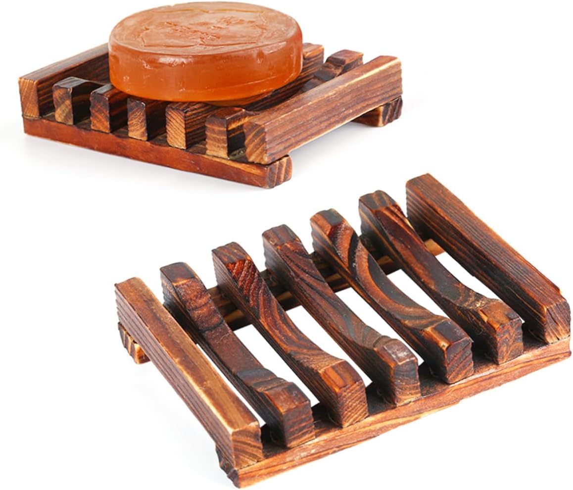 4PC Carbonized Wood Soap Holder for Kitchen Bathroom Countertops