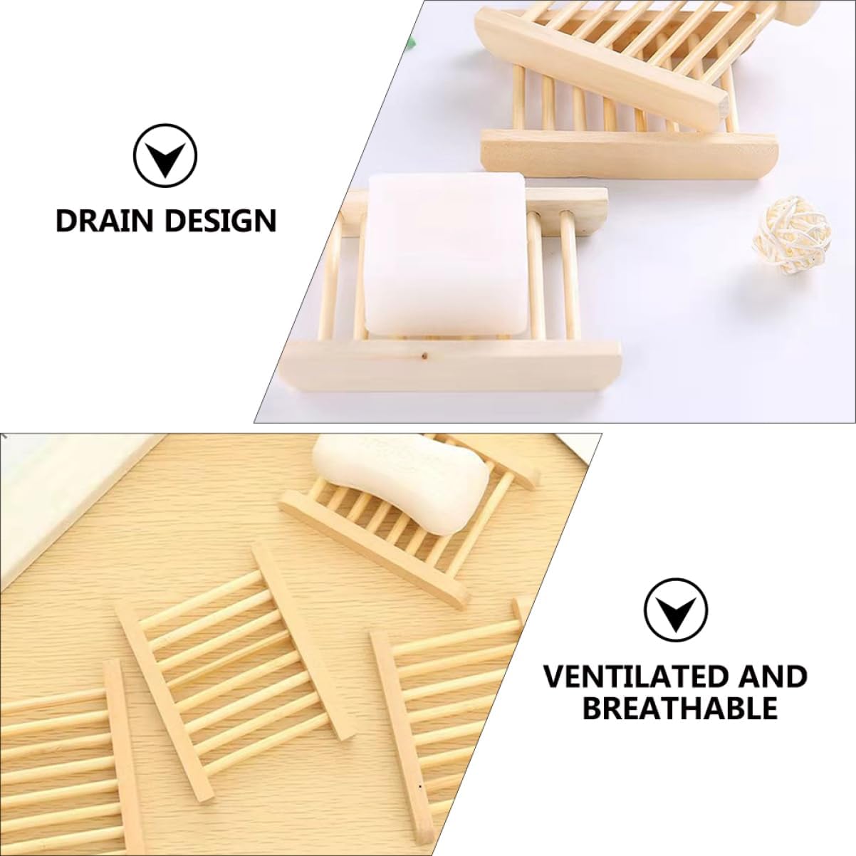 Ciieeo 6Pcs Wooden Soap Dish for Bathroom and Kitchen