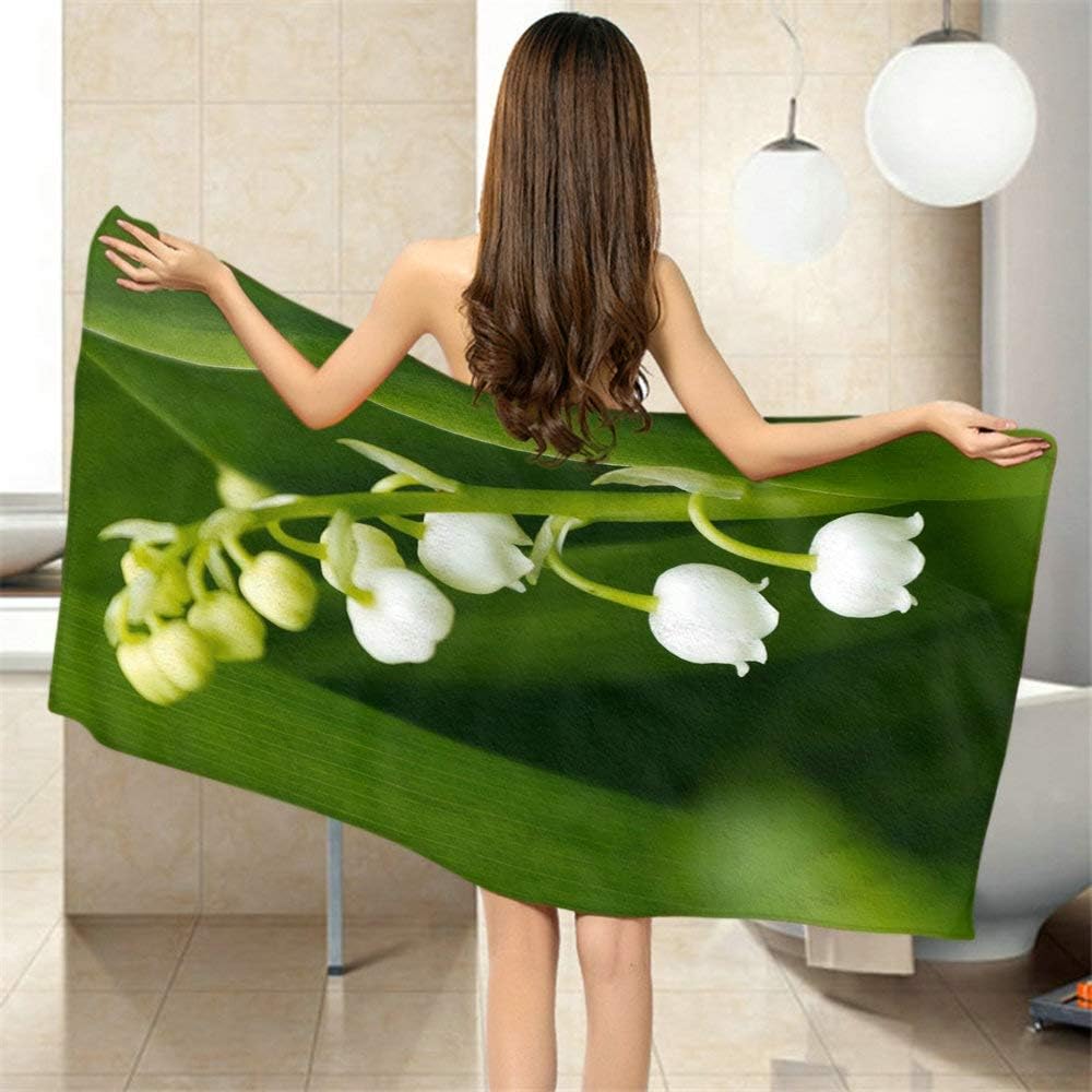 Comfy Bath Towels Lily of The Valley Green for Home Beach Camping