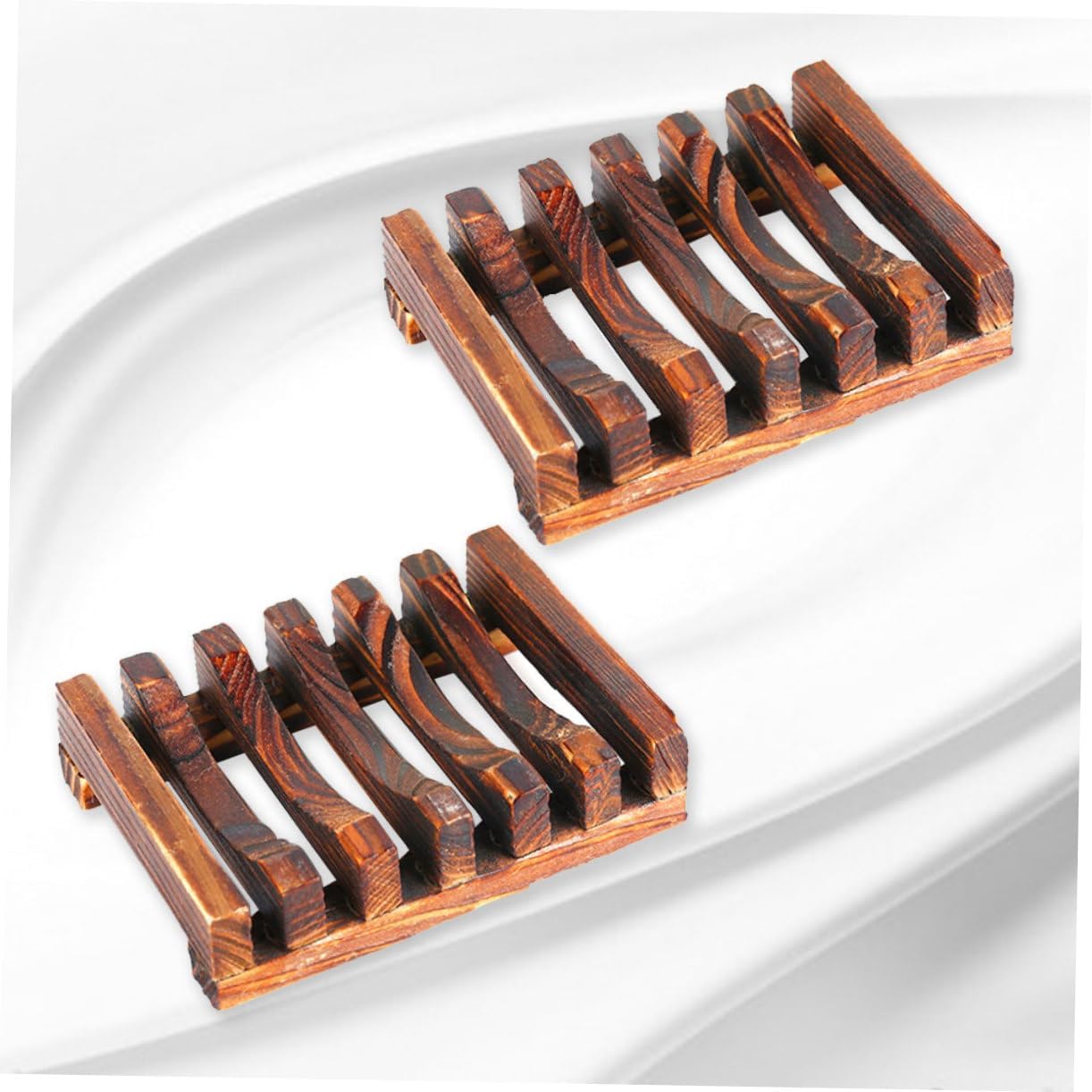 2PCS Carbonized Bamboo Soap Dish Holder for Bathroom Kitchen