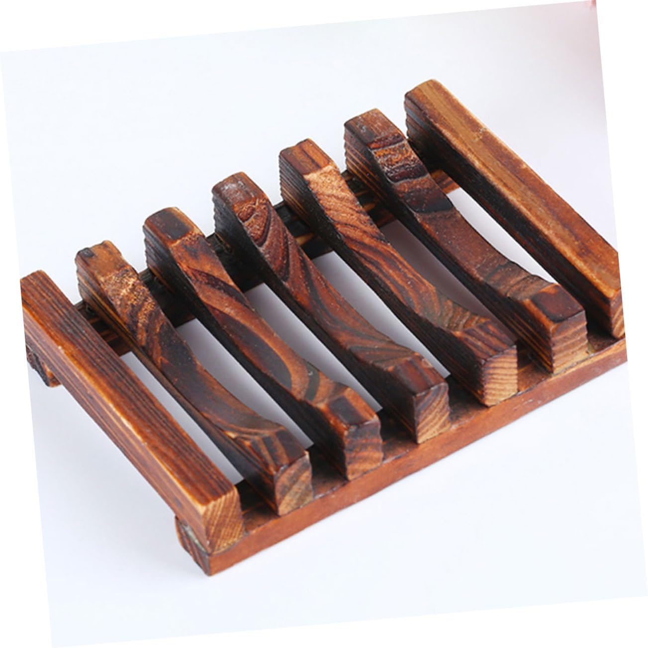 2PCS Carbonized Bamboo Soap Dish Holder for Bathroom Kitchen