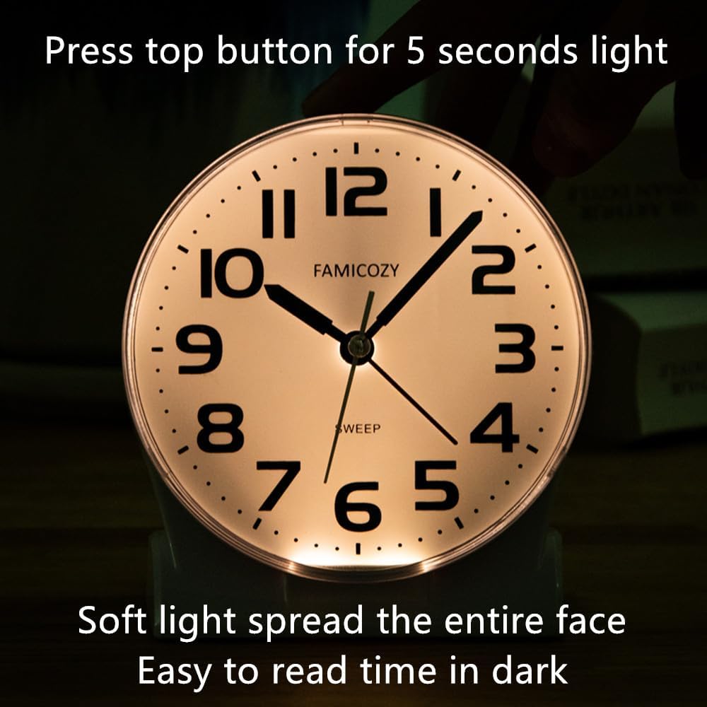 FAMICOZY 45 Silent Analog Alarm Clock with Big Numbers