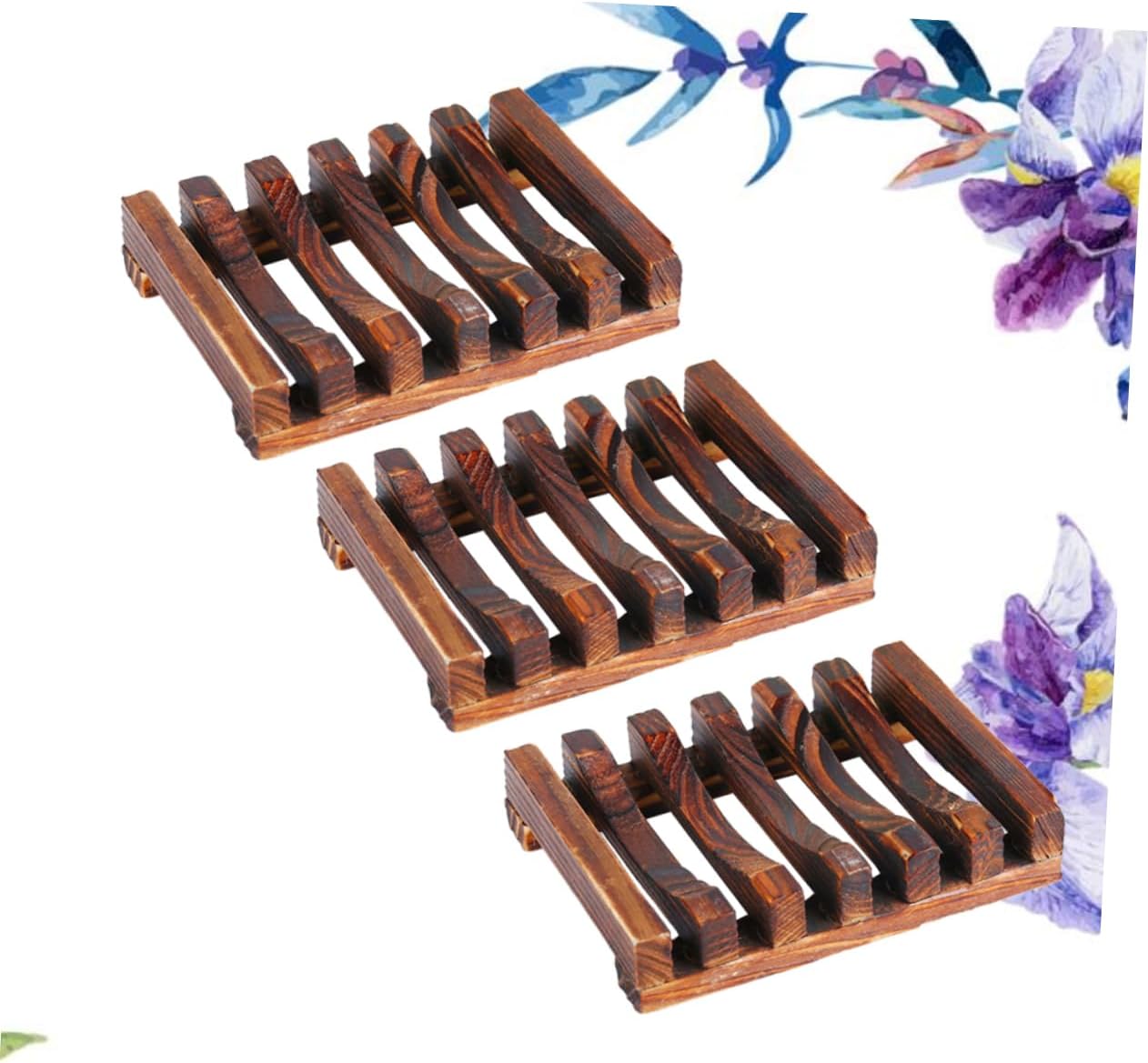 3pcs Carbonized Wooden Soap Dish Set Waterproof Drain Soap Rack