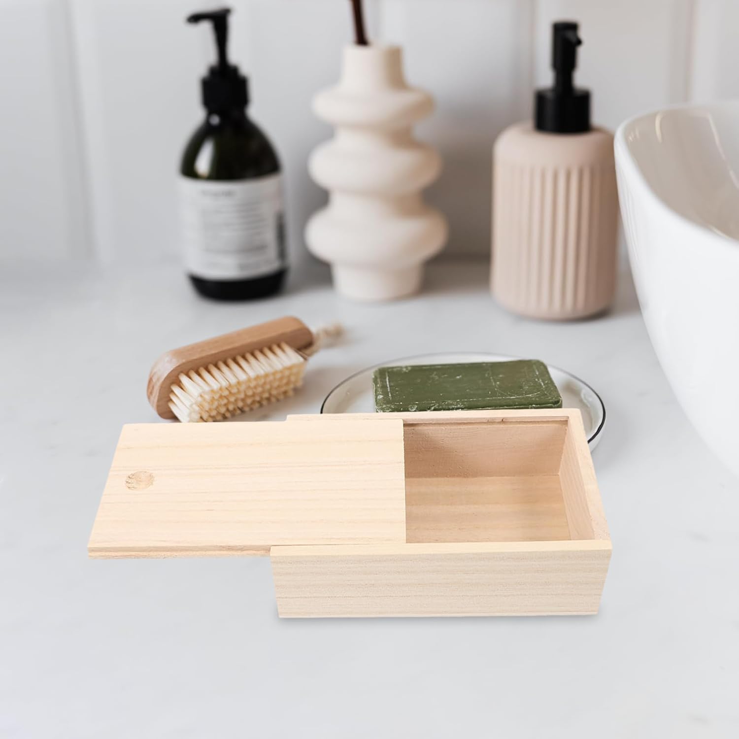 Luxshiny Wooden Soap Dish with Lid Multi-use Holder