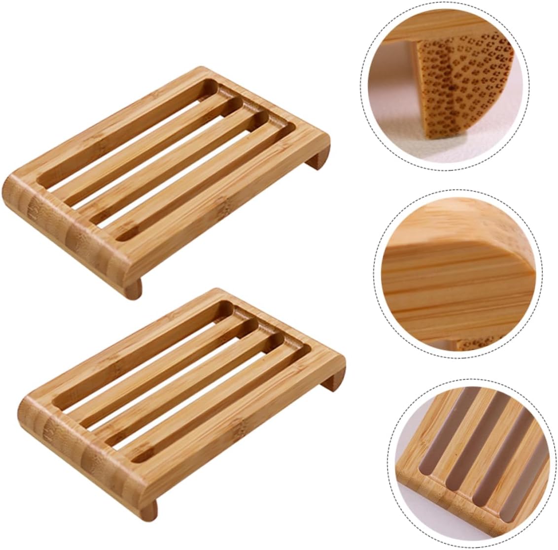 CANIGHT Bamboo Soap Dish Draining Holder Modern Bathroom Accessory