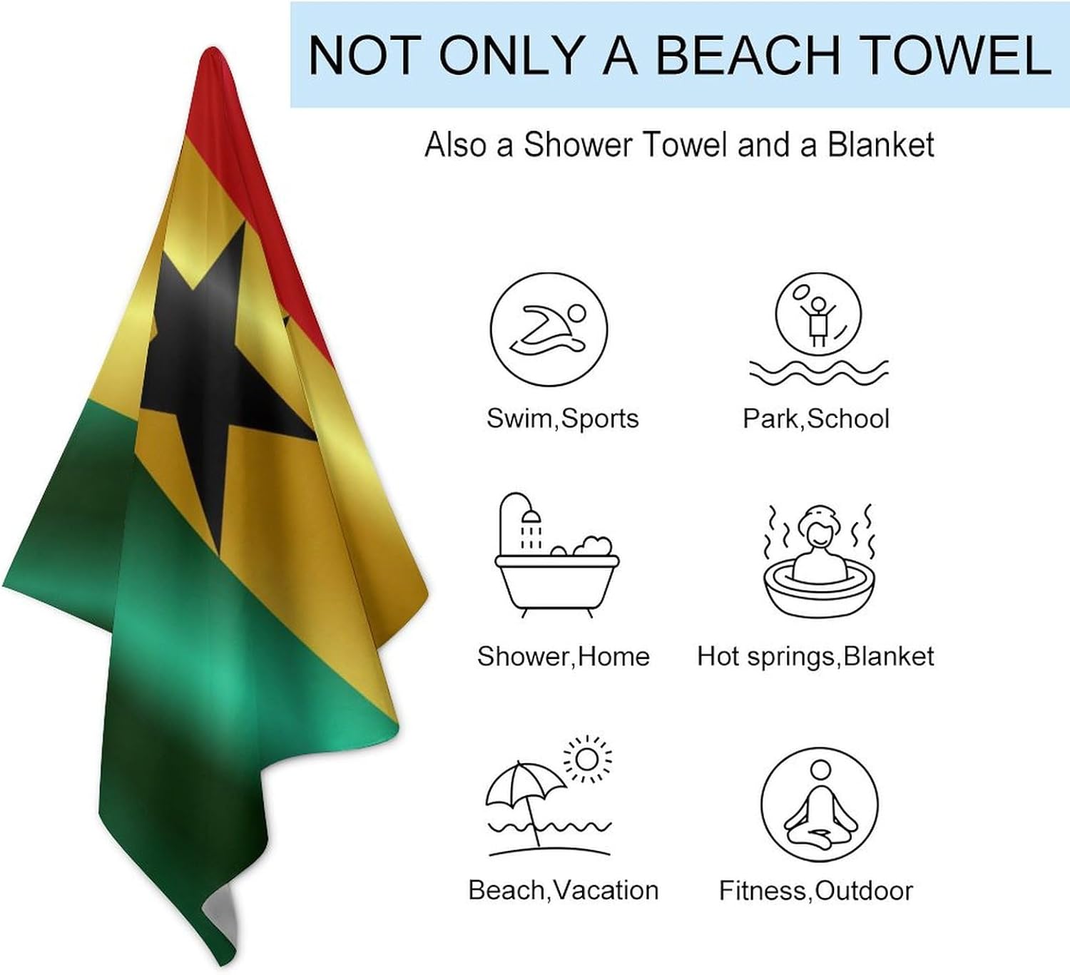 4SEE Oversize Beach Towel with Ghana Flag Design