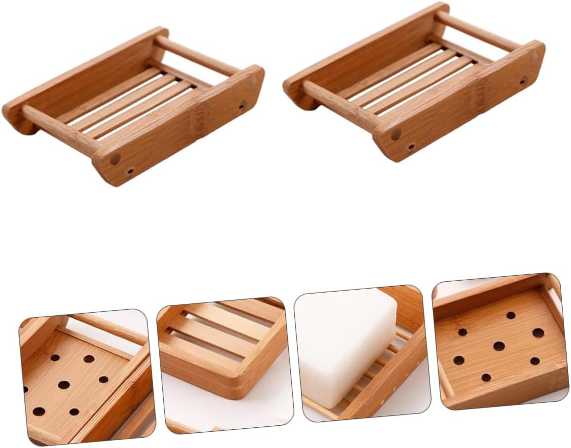 LIFKOME 2Pcs Draining Soap Dish Wooden Holder for Bathroom