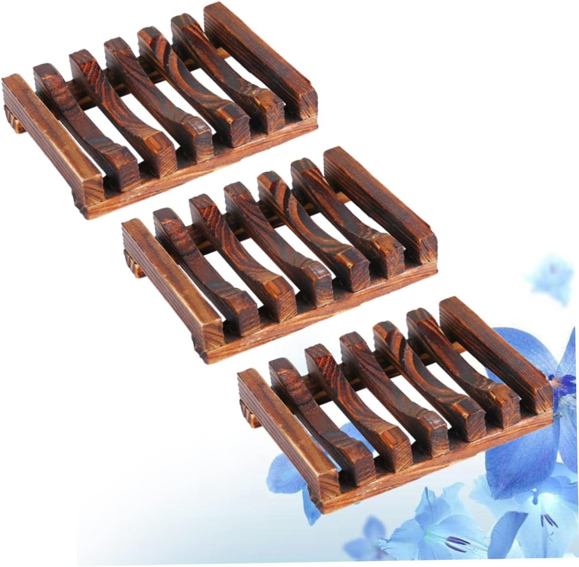 ETHZZLE 3pcs Wood Soap Holder with Drain Tray for Shower and Bathroom