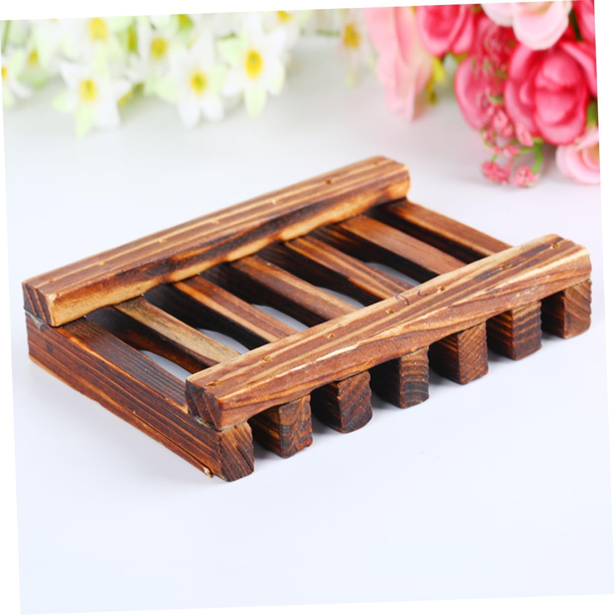 ABOOFAN 4pc Carbonized Bamboo Soap Dish Holder Drainage Soap Shelf