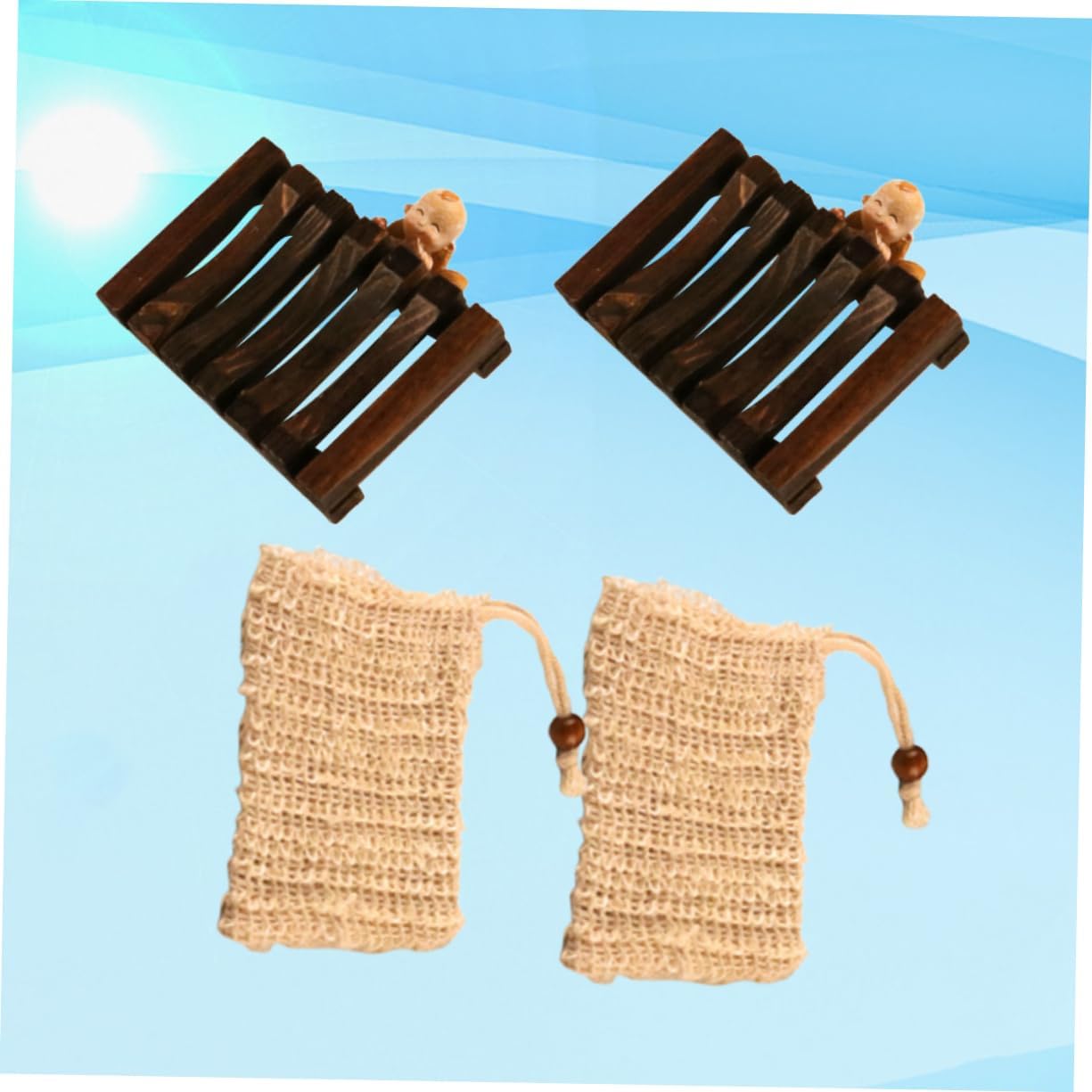 Anneome Linen Soap Bag with Wooden Net for Exfoliating and Storage