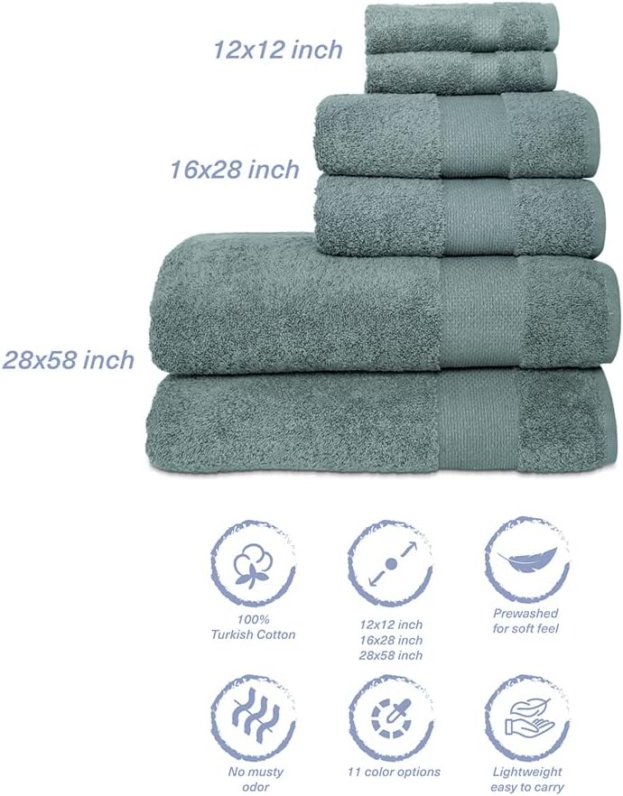 6-Piece Bath Towel Set - High Absorbency Dark Green