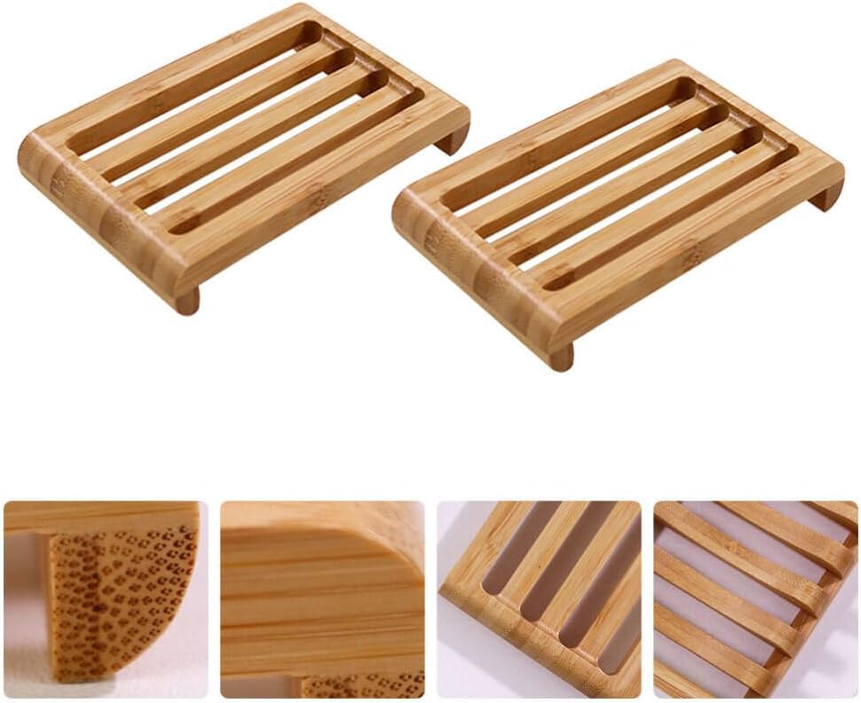 Alipis 2pcs Bamboo Wood Soap Dish Sturdy Holder