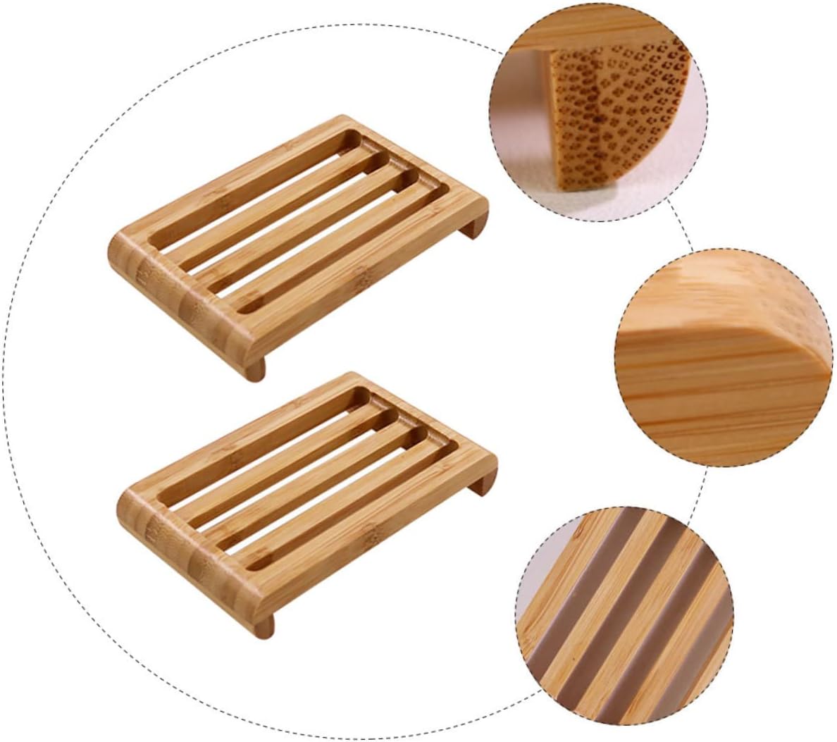 BUGUUYO 2pcs Bamboo Soap Dish Draining Holder
