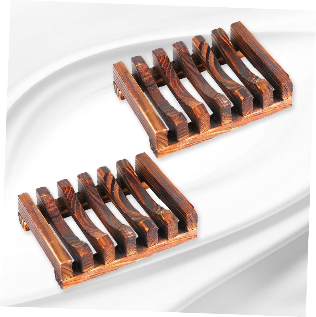 2pcs Carbonized Wood Soap Holder Bathroom Kitchen Drainage