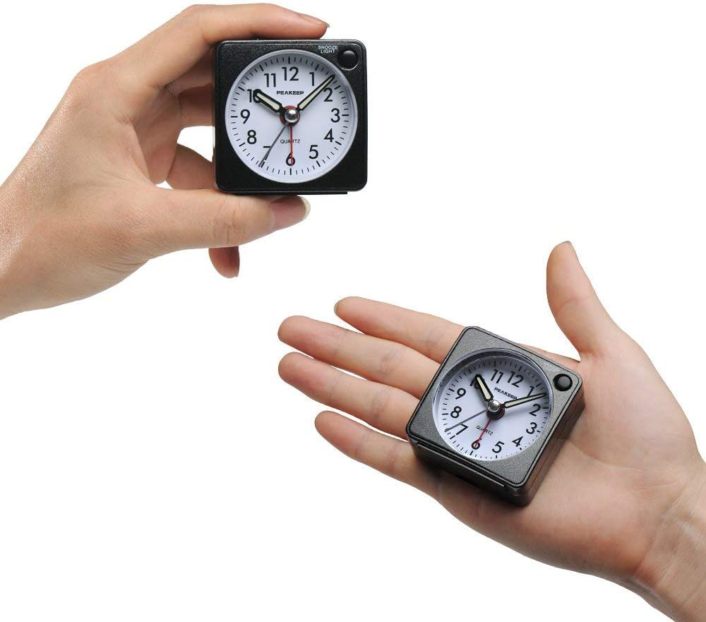 Peakeep Ultra Small Travel Alarm Clock with Snooze Light and Silent Movement Black