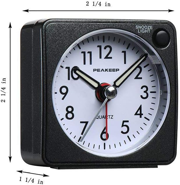 Peakeep Ultra Small Travel Alarm Clock with Snooze Light and Silent Movement Black