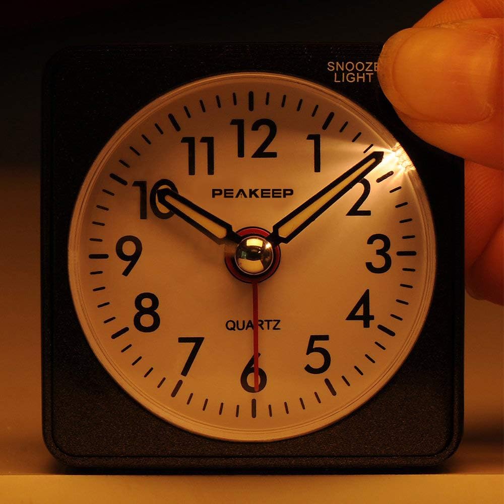 Peakeep Ultra Small Travel Alarm Clock with Snooze Light and Silent Movement Black