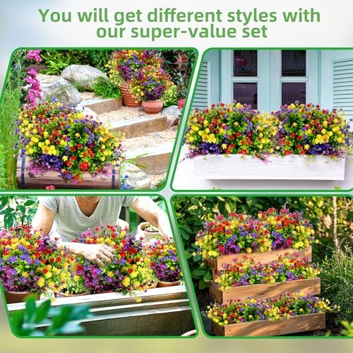 12 Bundles Artificial Flowers for Outdoor Decor