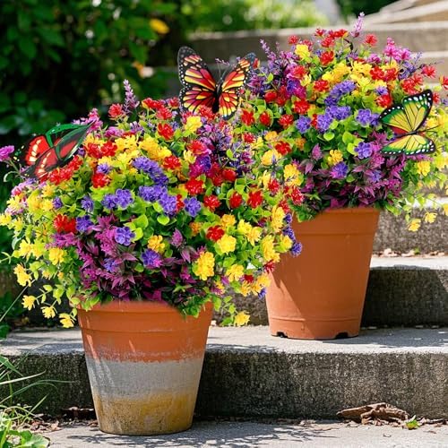12 Bundles Artificial Flowers for Outdoor Decor