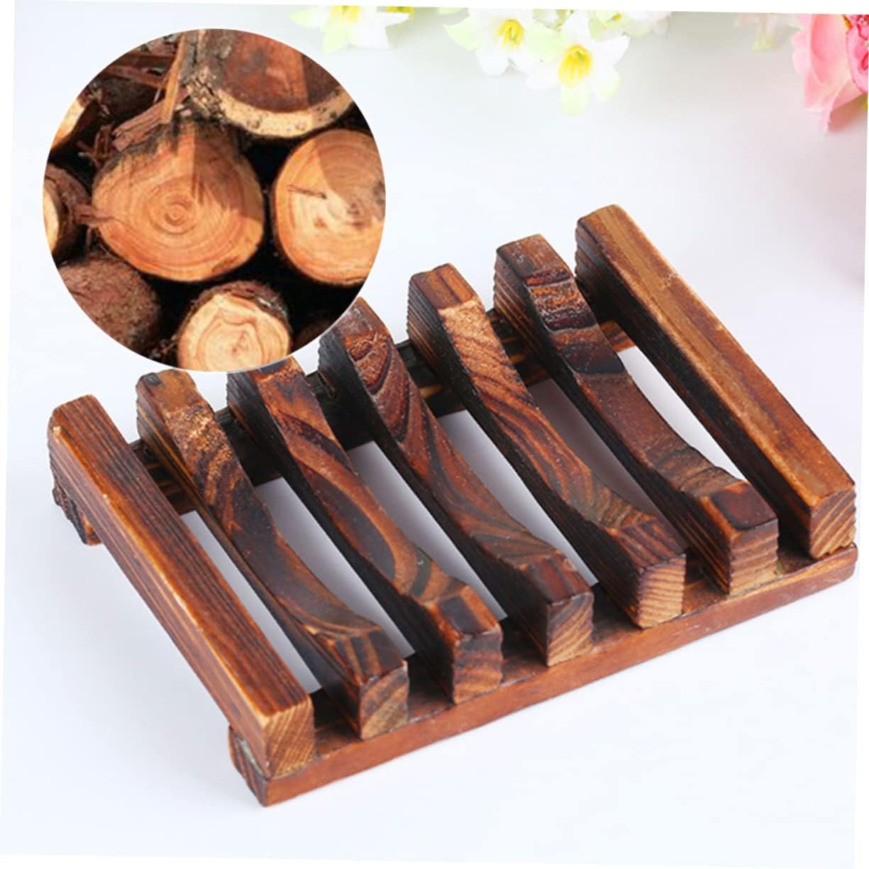 Anneome 3pcs Natural Nanmu Wood Soap Holder Drainage Dish