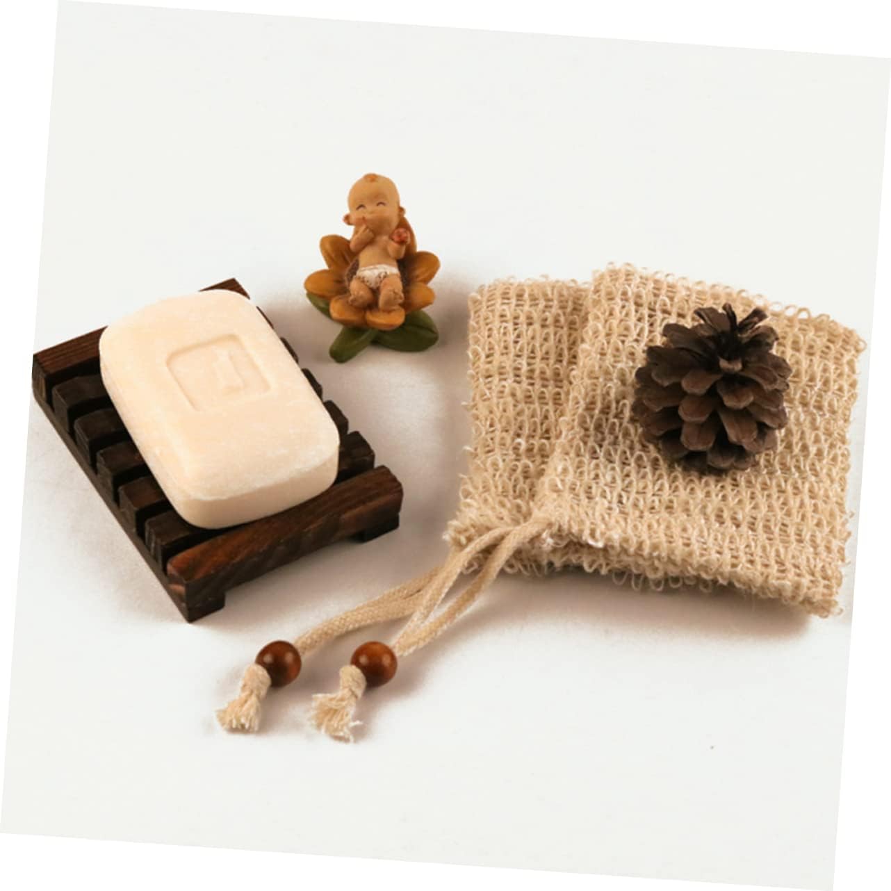 FONDOTIN Linen Bubble Making Soap Bag with Wooden Holder