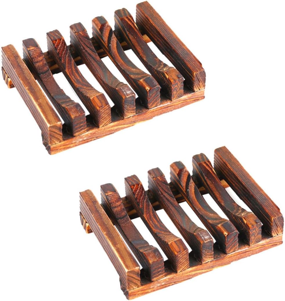 2pcs Carbonized Wooden Soap Holder for Bathroom and Kitchen