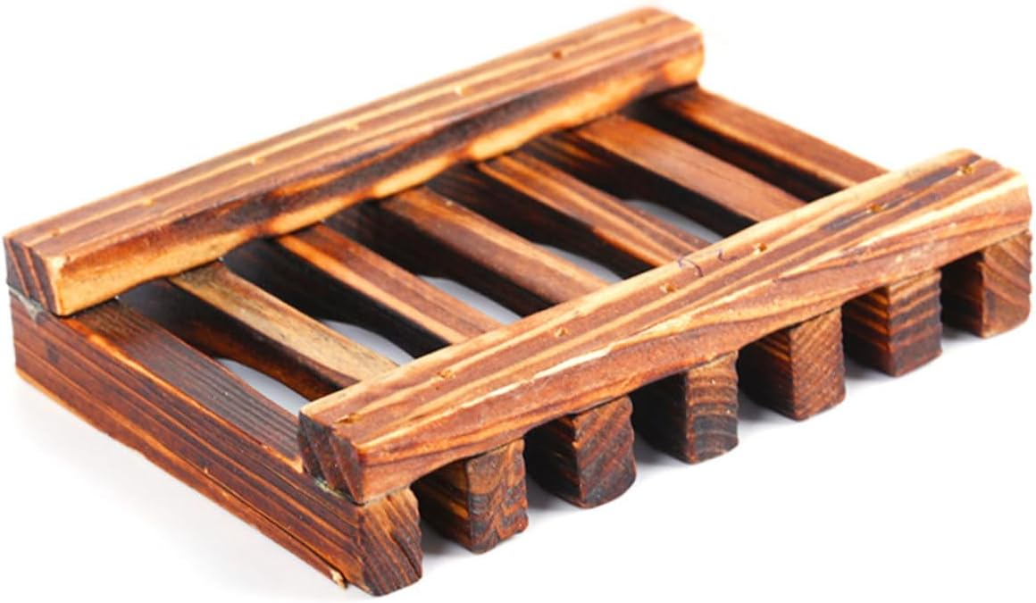 2pcs Carbonized Wooden Soap Holder for Bathroom and Kitchen