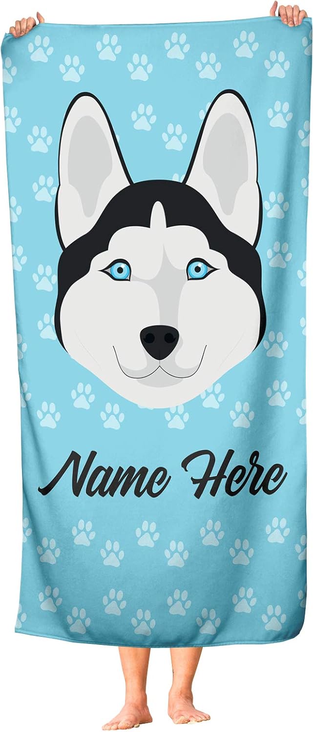 Personalized Siberian Husky Beach and Bath Towels - Large and Medium 1