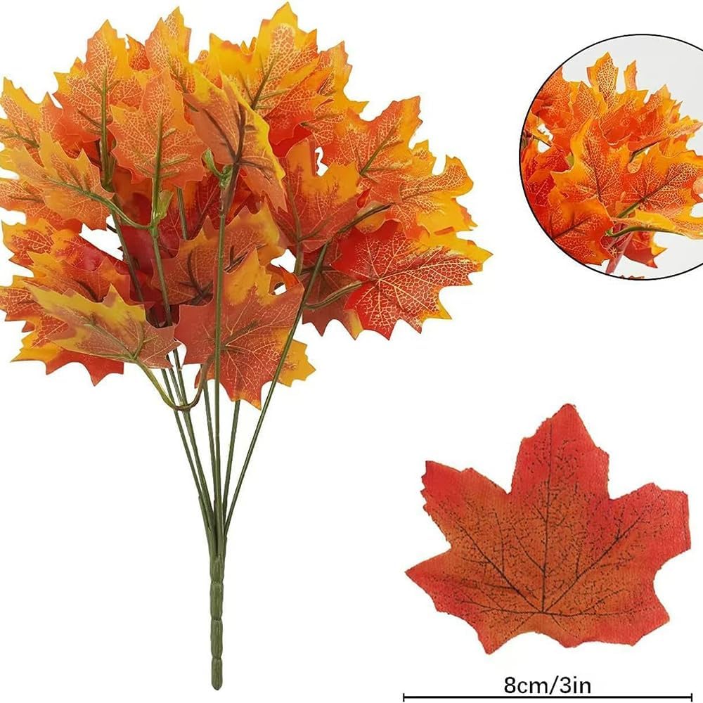 10 Pcs Artificial Maple Leaves Branches Fall Decoration