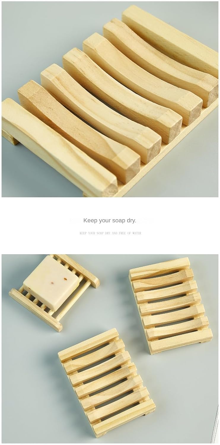 3 Pcs Natural Wooden Soap Dish Holder with Drainage