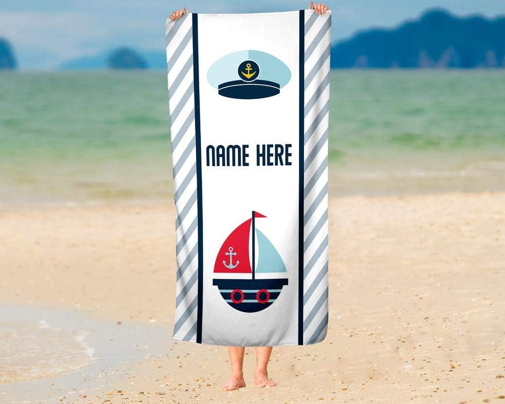 Personalized Nautical Sail Towel for Kids - Custom Travel Bath Beach Pool Towel