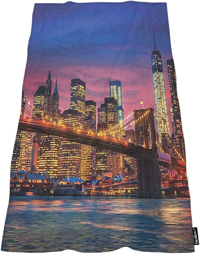 Moslion Bath Towels New York Pink Blue 64x32 Inches
