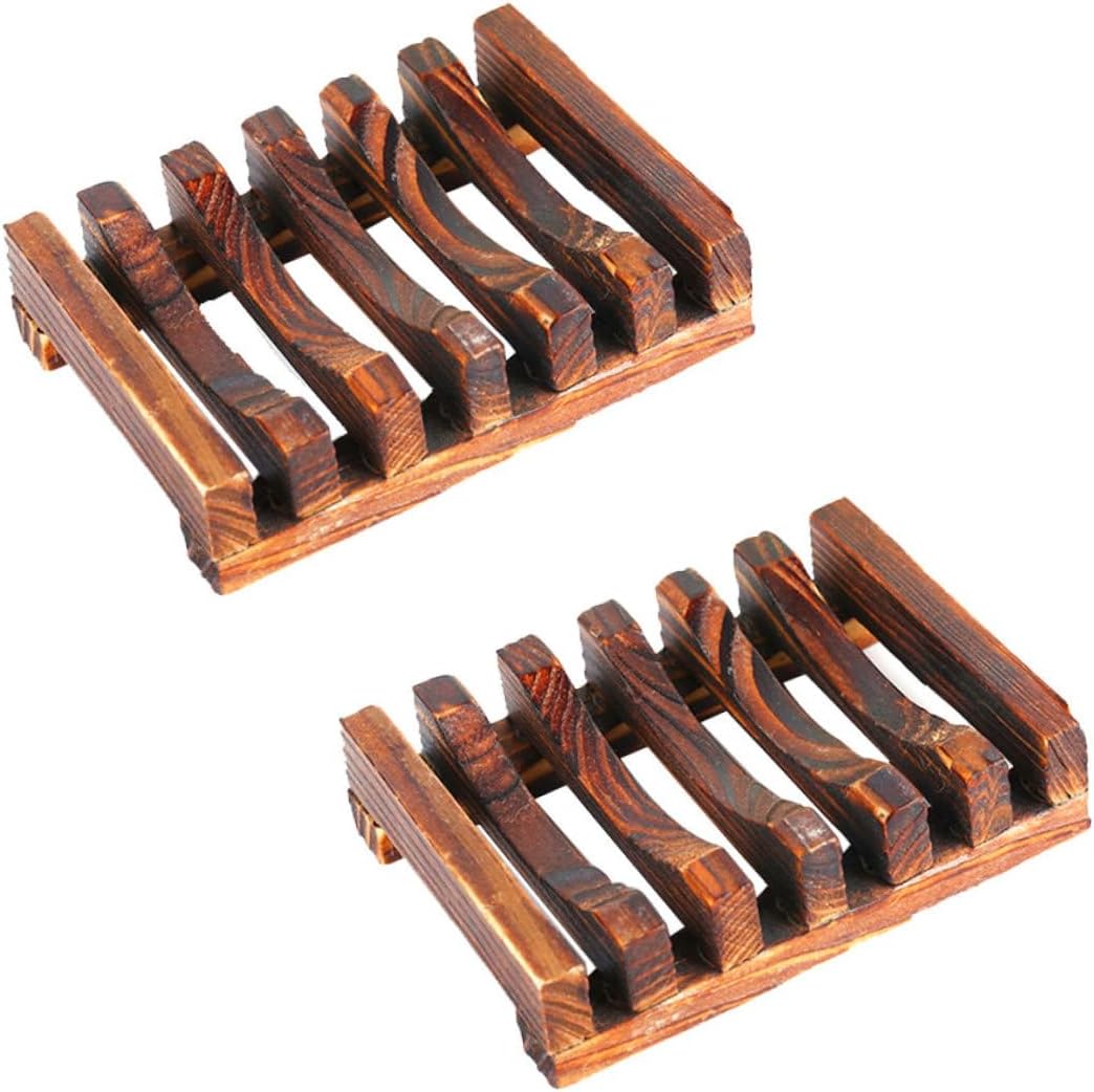 Zerodeko 2pcs Carbonized Wooden Soap Holder with Drainage