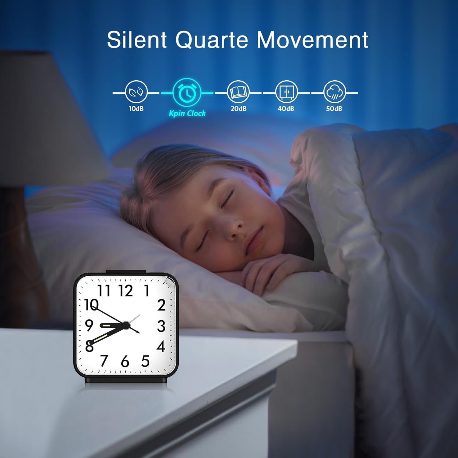 OQIMAX Quiet Alarm Clock with Night Light and Snooze Function
