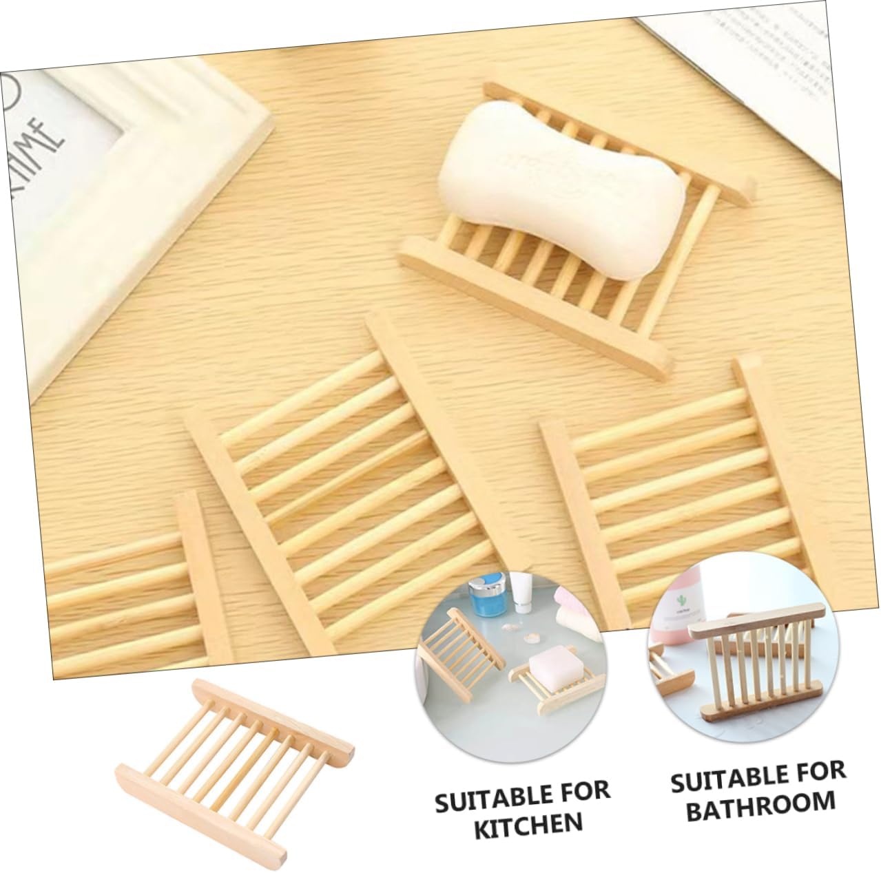 Wooden Soap Tray Drainer Holder for Kitchen and Bathroom