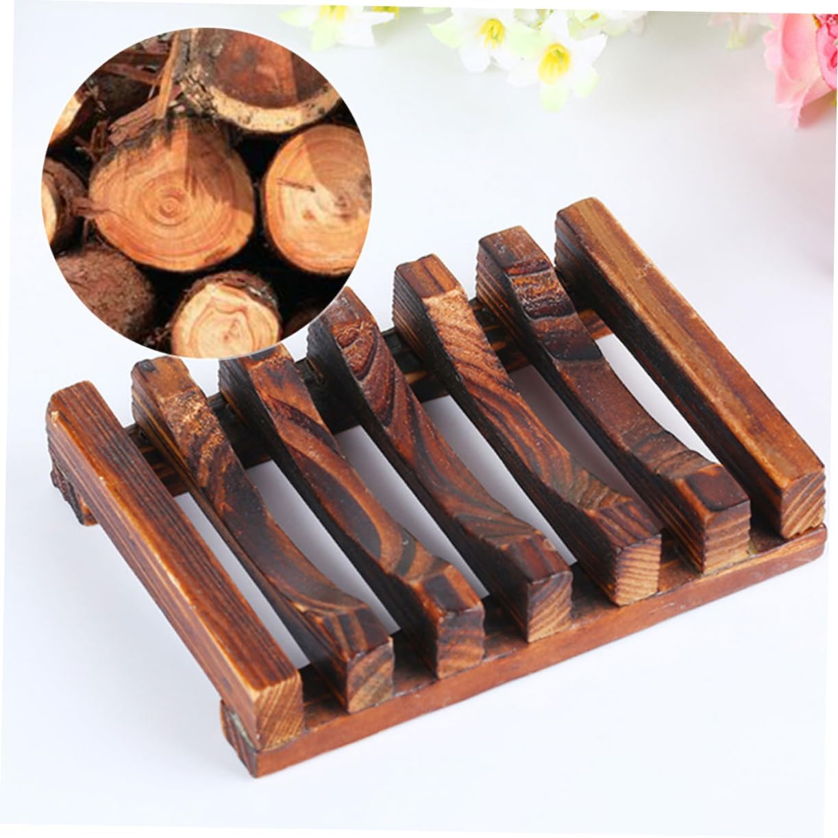 3pcs Carbonized Wooden Soap Dish Set Waterproof Drain Soap Rack