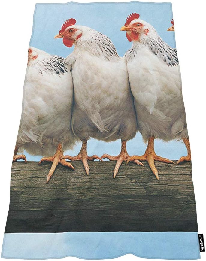 Moslion Farm Animals Bath Towel Set - Chickens Rooster Hens 64x32 Inches