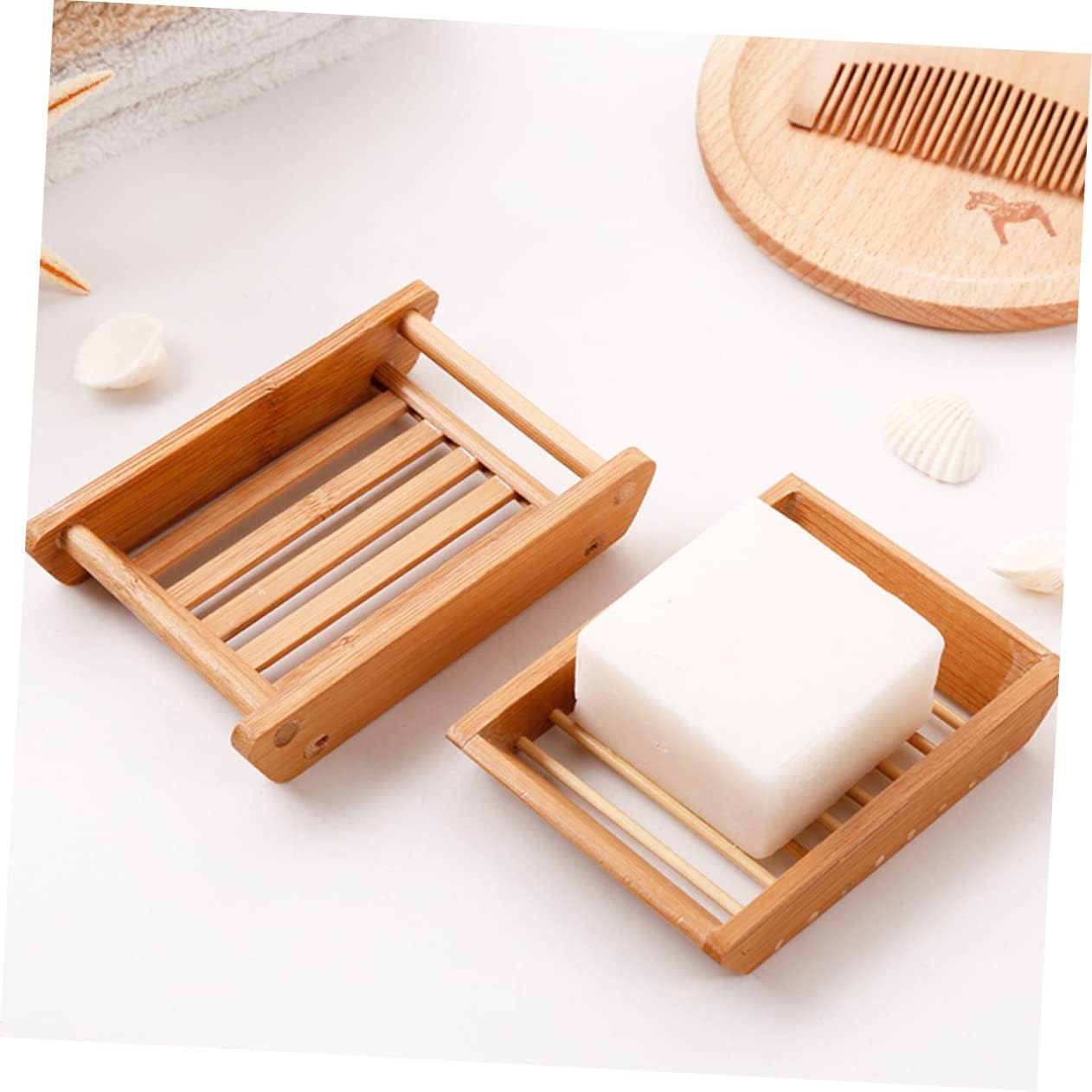 Amosfun 2pcs Wooden Soap Tray for Bathroom