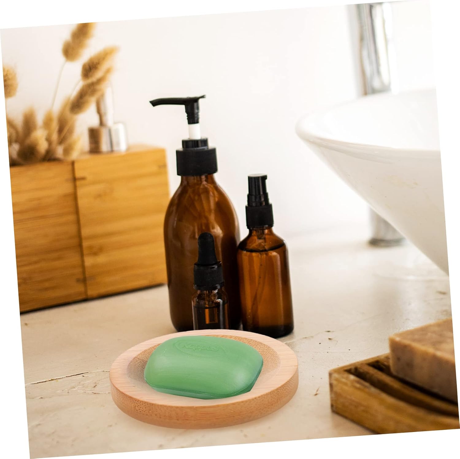 WOONEKY 2pcs Wooden Soap Holders Natural Drainage Bathroom Kitchen Sinks