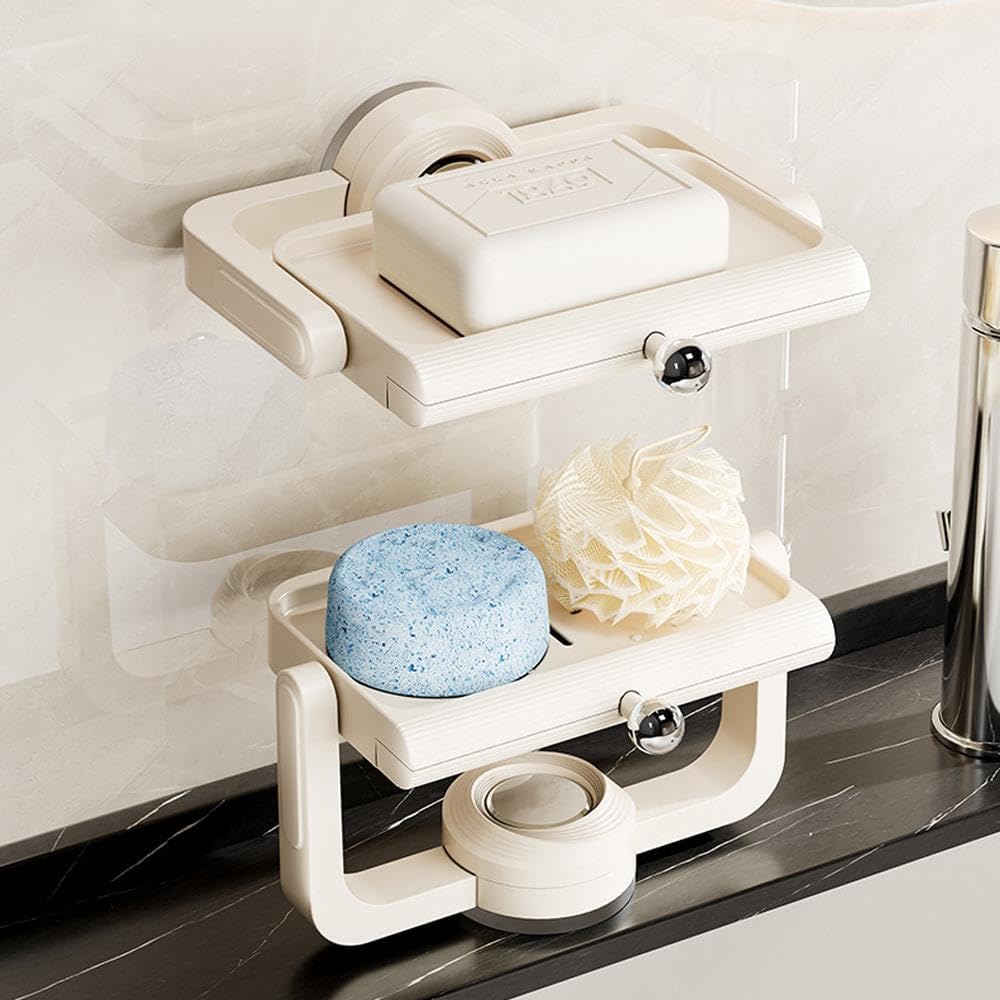 Rotatable Suction Cup Soap Dish Holder - Dual Use for Bathroom and Kitchen