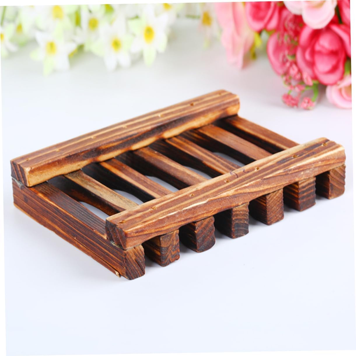 4PC Carbonized Wooden Soap Holder for Bathroom and Kitchen 1