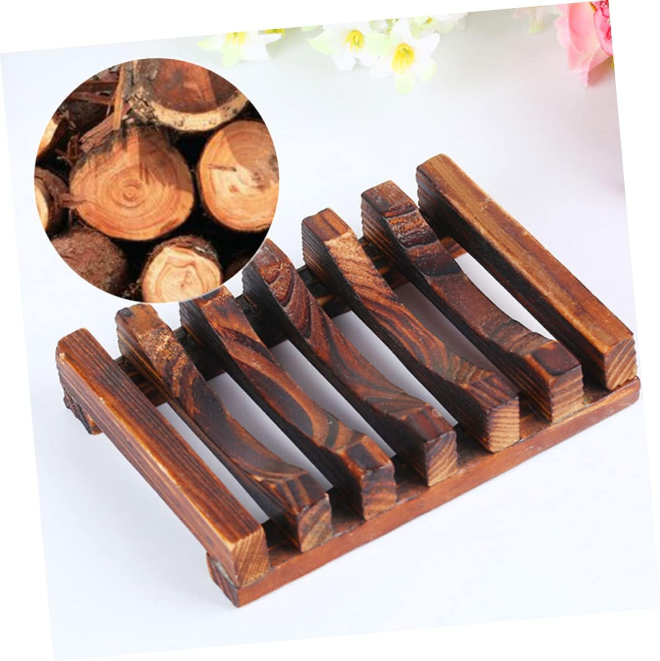 2pcs Wooden Carbonized Soap Dish Holder for Kitchen and Bathroom