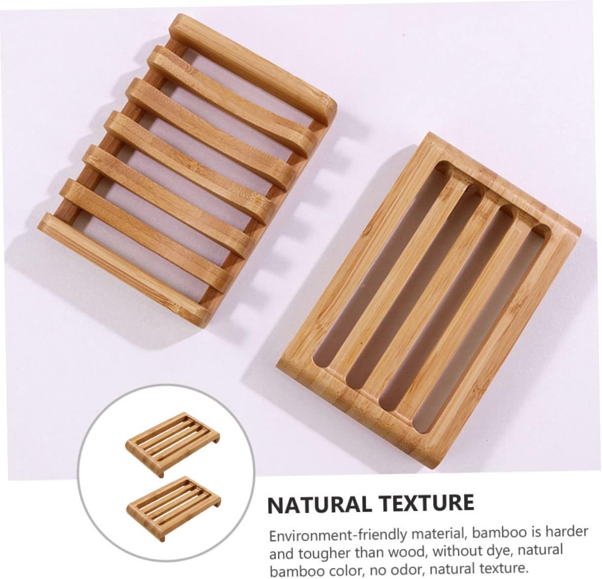 2pcs Natural Wood Soap Dish for Kitchen Sink and Travel Shower