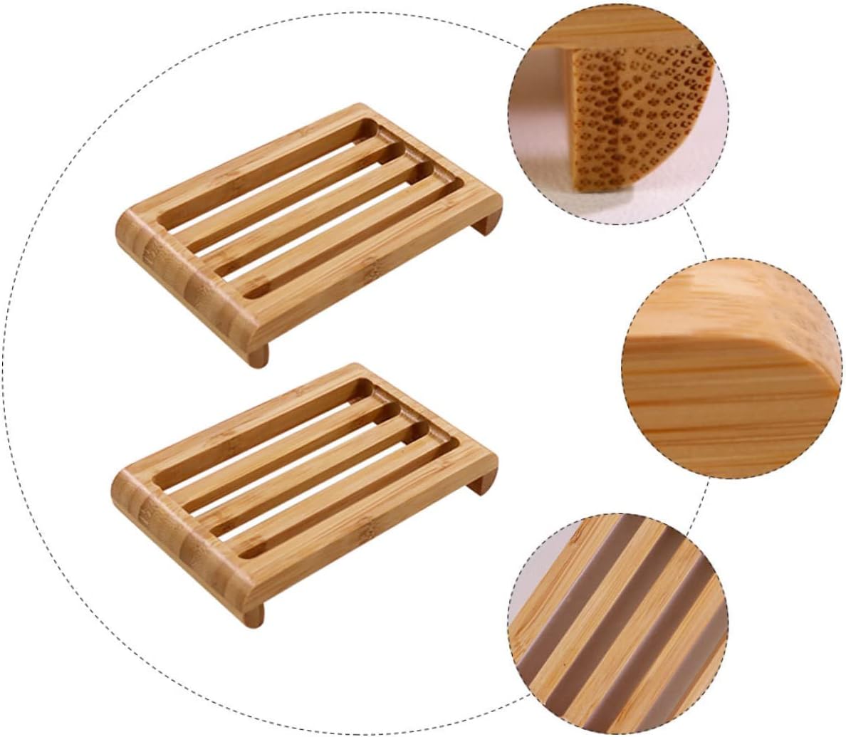 CANIGHT Bamboo Soap Dish Draining Holder Modern Bathroom Accessory